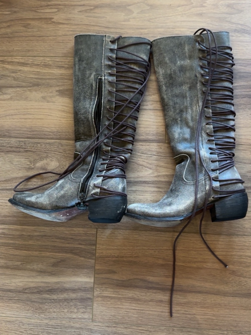 Lane Knee-high Lace-Up Boots in Distressed Brown